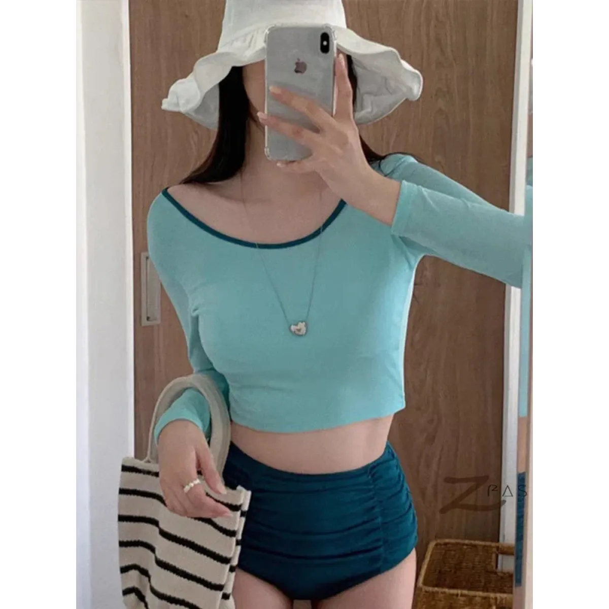 Contrast Long Sleeve High Waist Bikini Set - Swimsuits - Swimsuits - 1