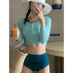 Contrast Long Sleeve High Waist Bikini Set - Swimsuits - Swimsuits - 2