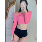 Contrast Long Sleeve High Waist Bikini Set - Swimsuits - Swimsuits - 3