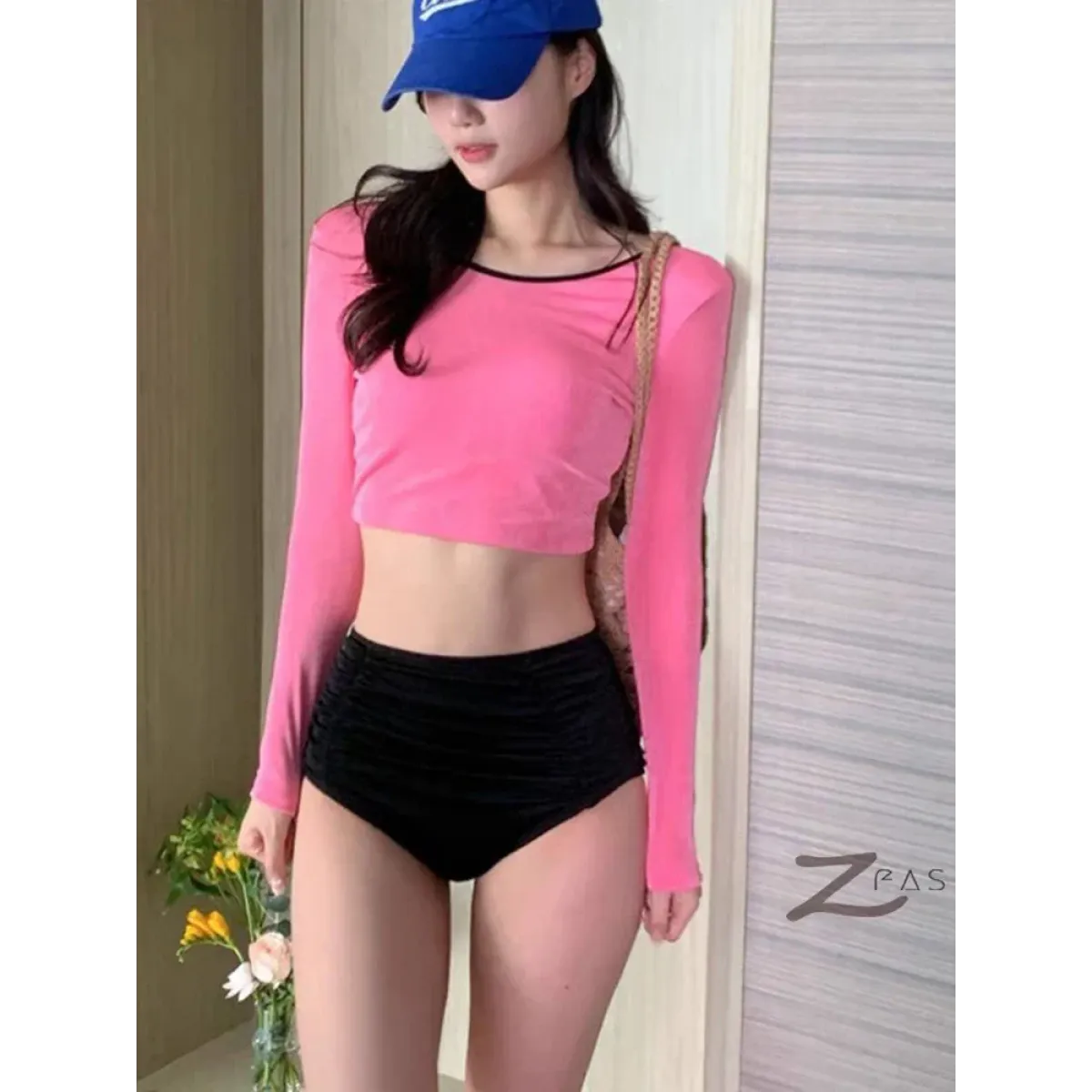 Contrast Long Sleeve High Waist Bikini Set - Swimsuits - Swimsuits - 4