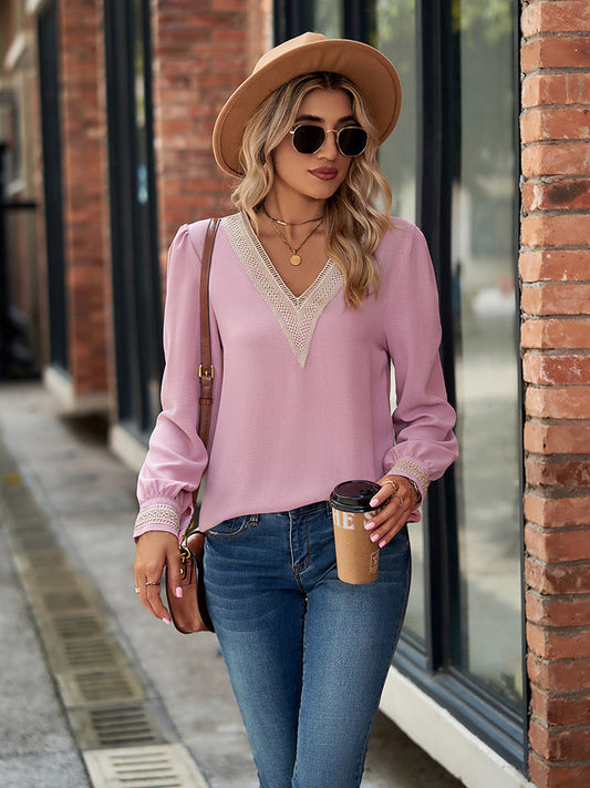 V-Neck Long Sleeve Blouse - Pink / S - Women’s Clothing & Accessories - Shirts & Tops - 1 - 2024