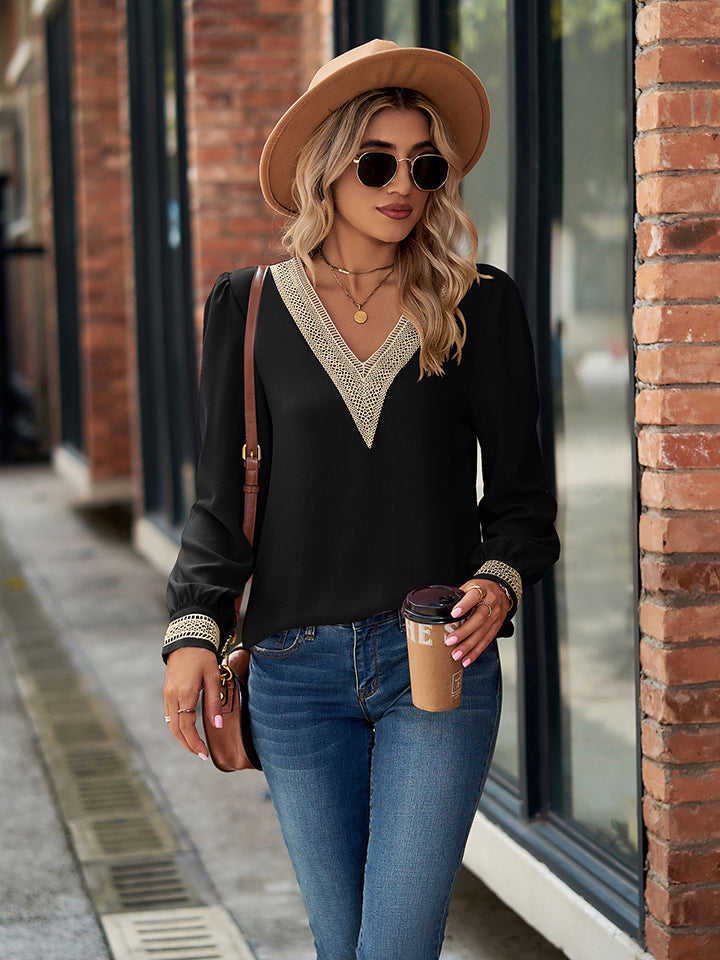 V-Neck Long Sleeve Blouse - Black / S - Women’s Clothing & Accessories - Shirts & Tops - 4 - 2024