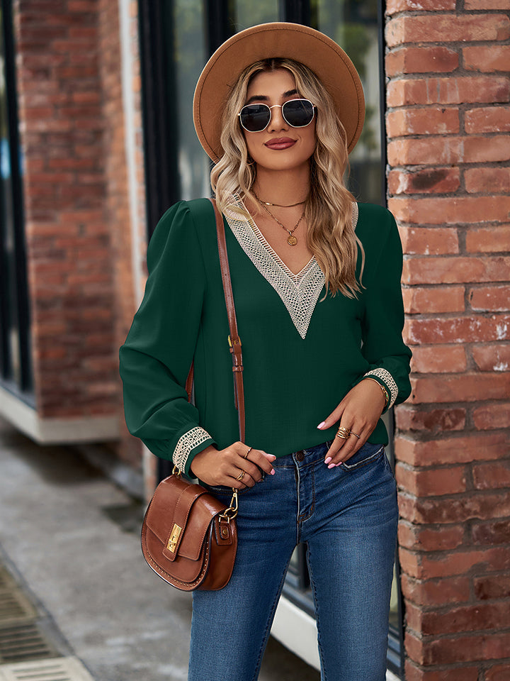 V-Neck Long Sleeve Blouse - Green / S - Women’s Clothing & Accessories - Shirts & Tops - 7 - 2024