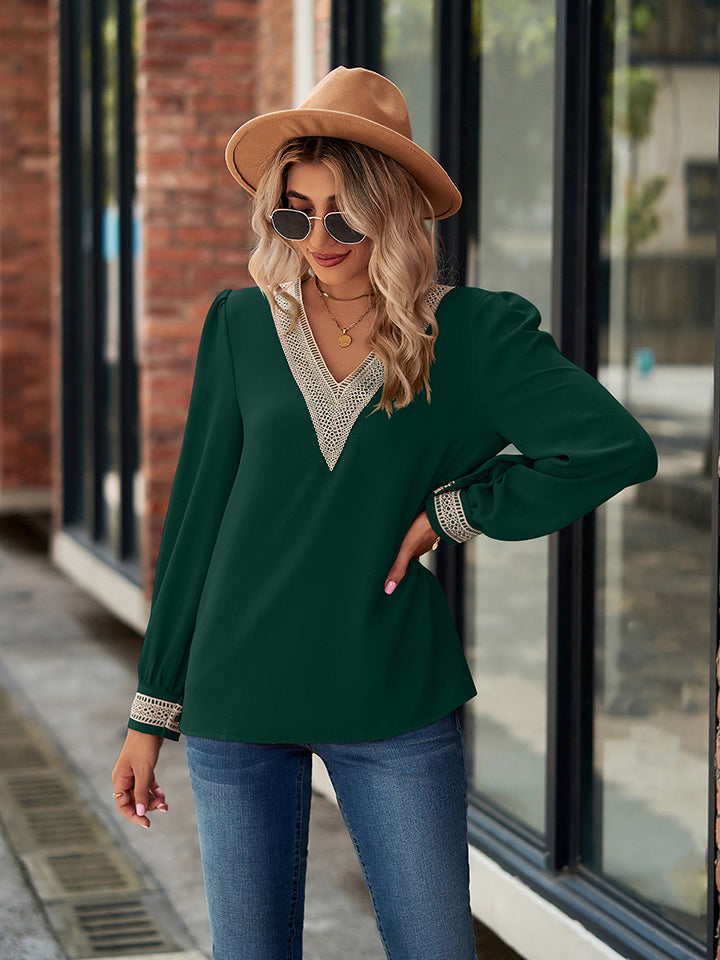 V-Neck Long Sleeve Blouse - Women’s Clothing & Accessories - Shirts & Tops - 8 - 2024