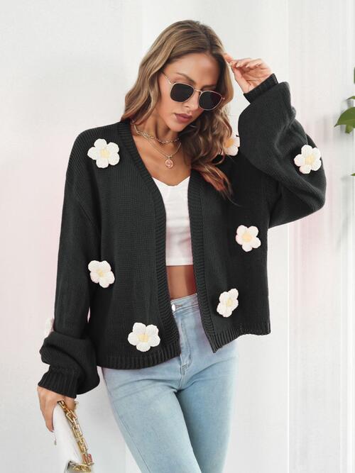 Floral Open Front Long Sleeve Cardigan - Black / S - Women’s Clothing & Accessories - Shirts & Tops - 6 - 2024