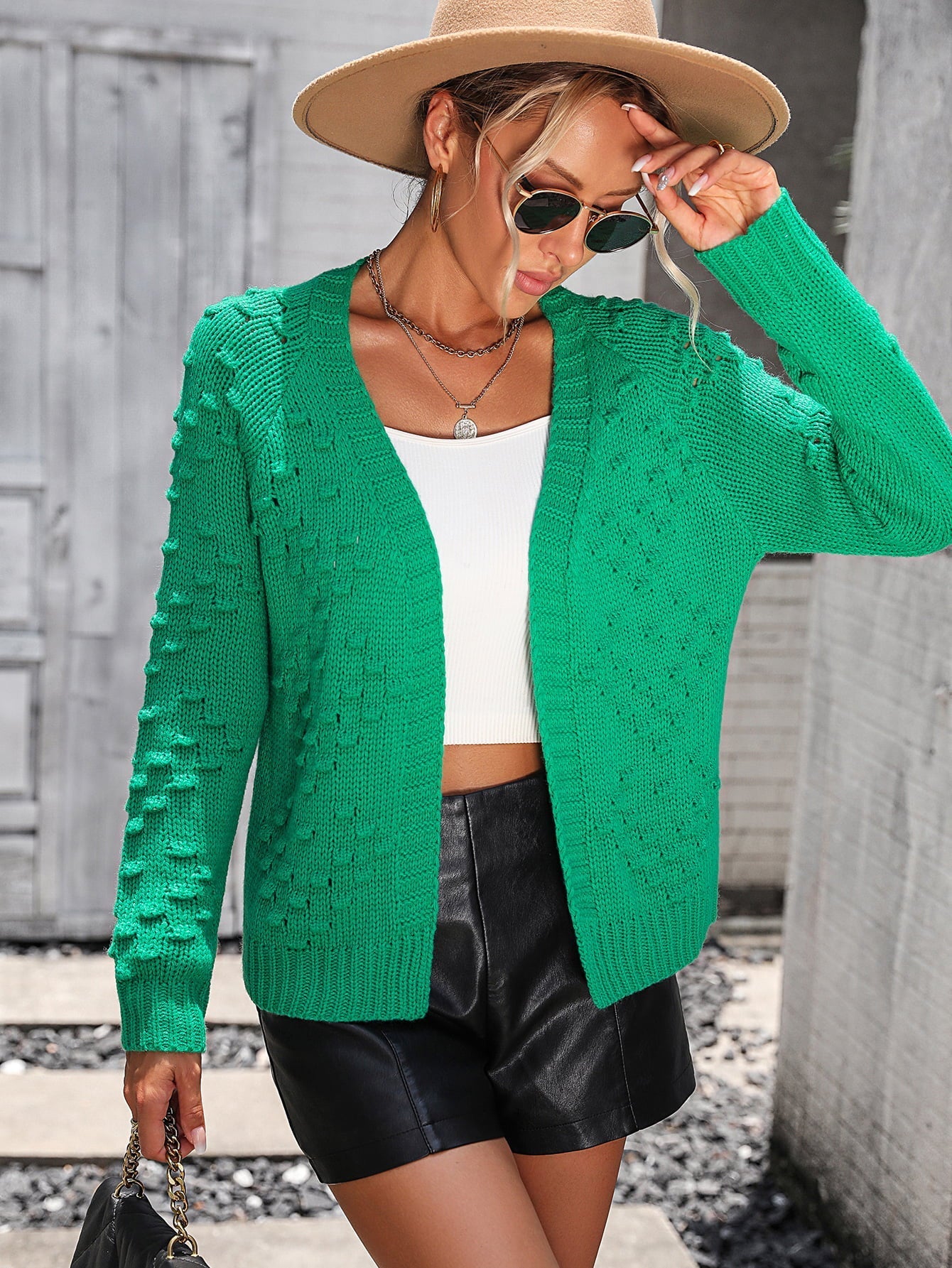 Open Front Long Sleeve Cardigan - Green / S - Women’s Clothing & Accessories - Shirts & Tops - 1 - 2024