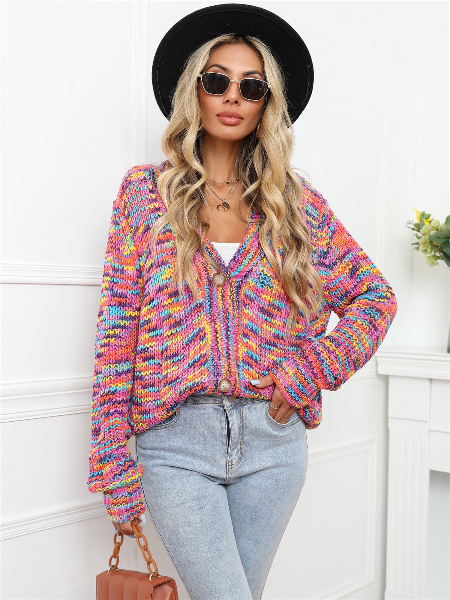 V-Neck Long Sleeve Cardigan - Multicolor / S - Women’s Clothing & Accessories - Shirts & Tops - 1 - 2024