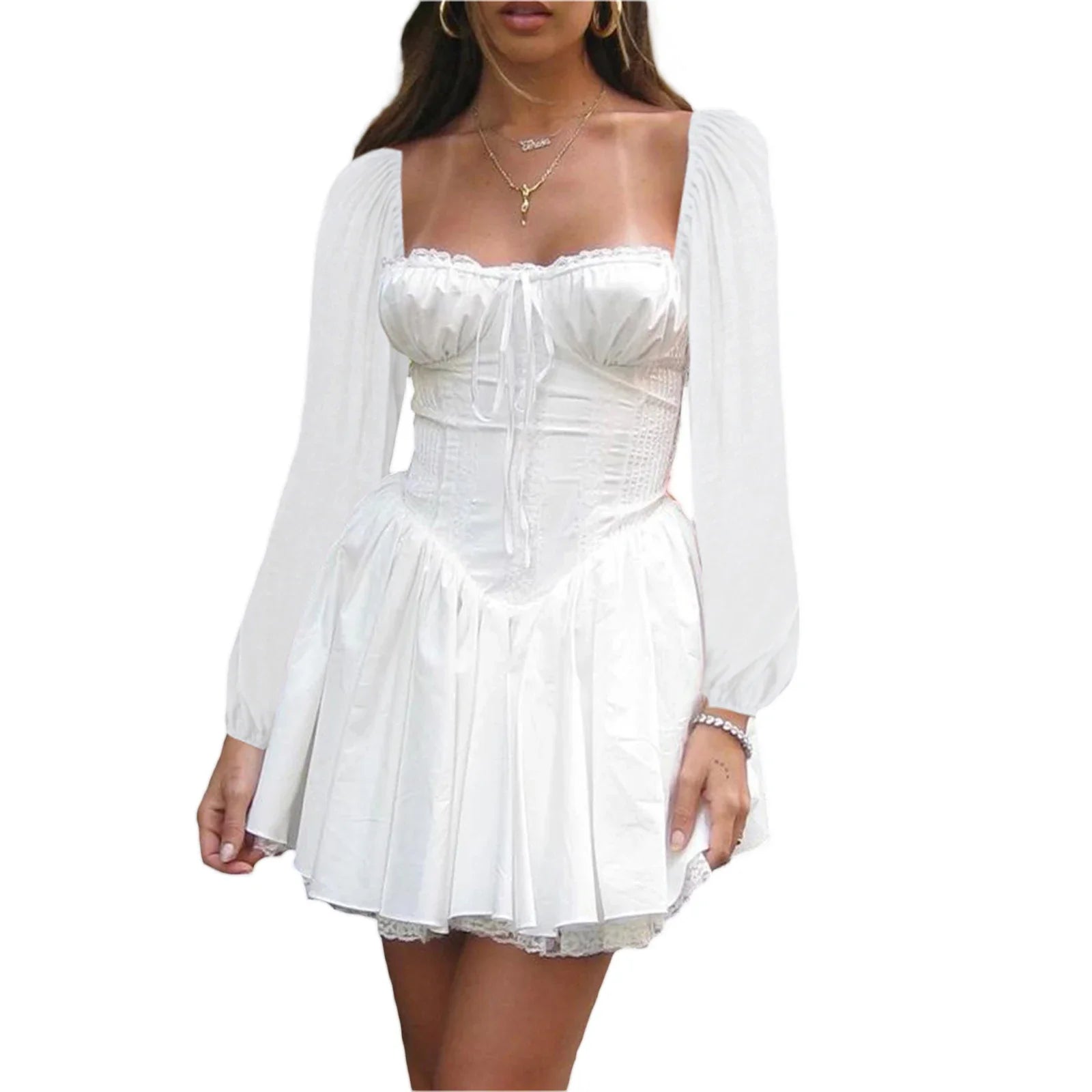 Long Sleeve Corset Mini Dress – Elegant Party & Cocktail Outfit - White / United States / S - All Dresses