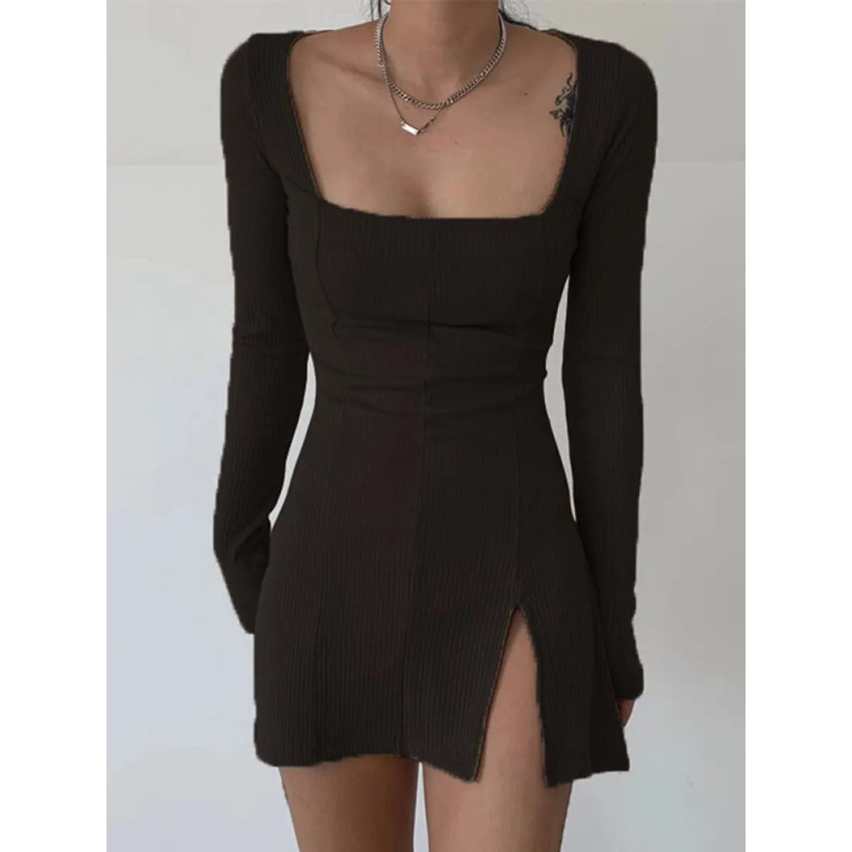 Solid Casual Knitted Dresses - Charcoal / S - All Dresses - Dresses - 14 - 2024