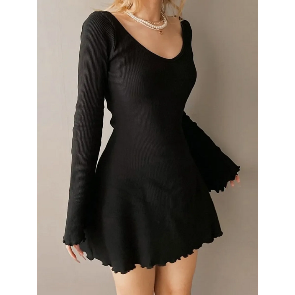 Solid Casual Knitted Dresses - All Dresses - 1
