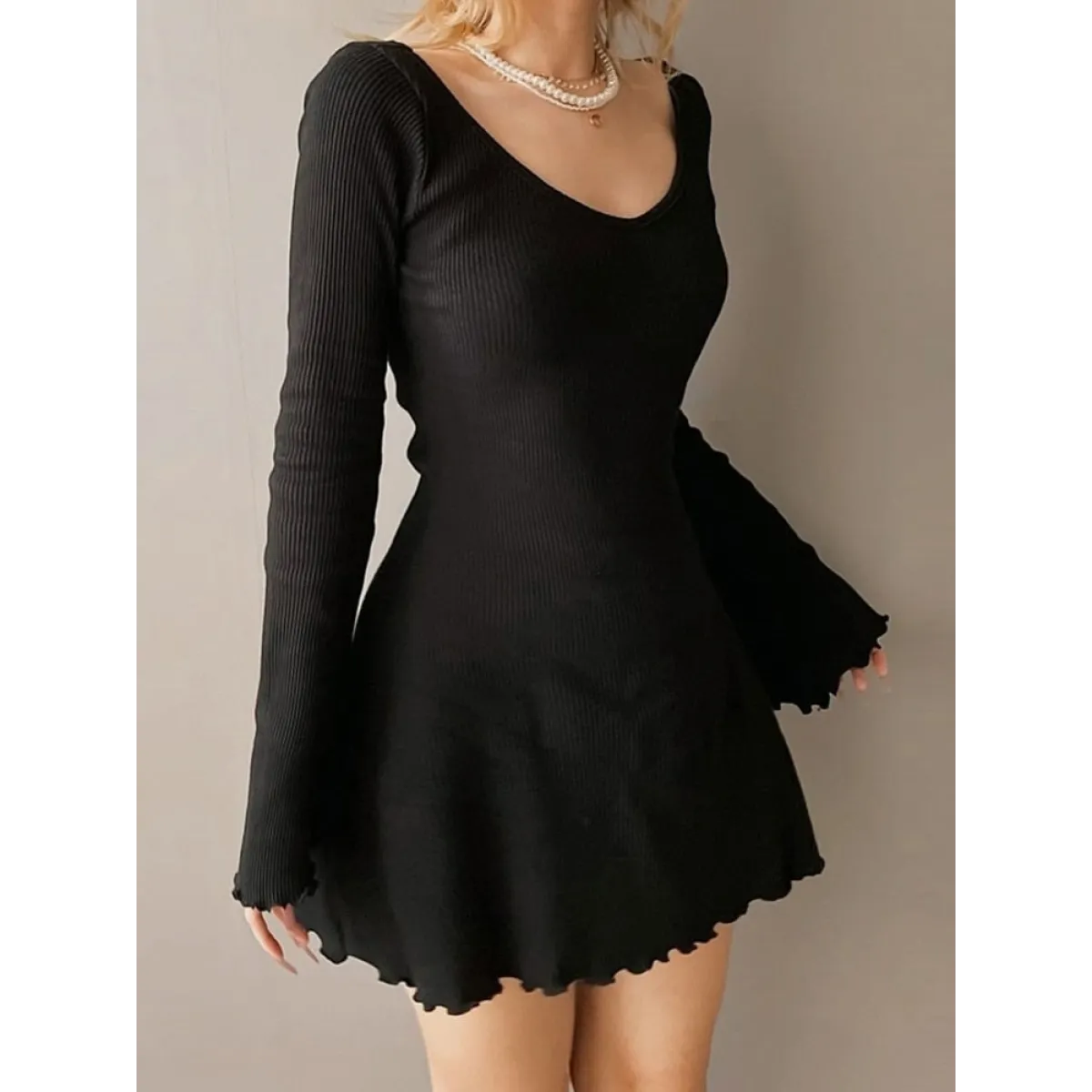 Solid Casual Knitted Dresses - All Dresses - 1