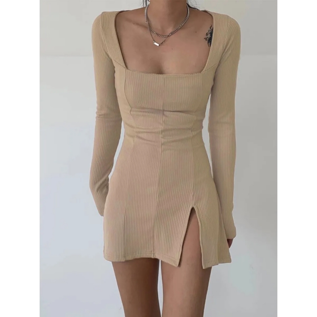 Solid Casual Knitted Dresses - Khaki / S - All Dresses - Dresses - 21 - 2024