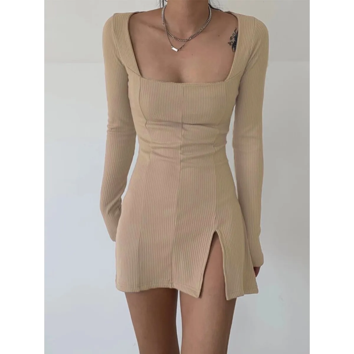 Solid Casual Knitted Dresses - Khaki / S - All Dresses - Dresses - 21 - 2024