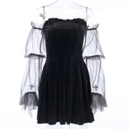 Mesh Long Sleeve Gothic Dress - All Dresses - 3
