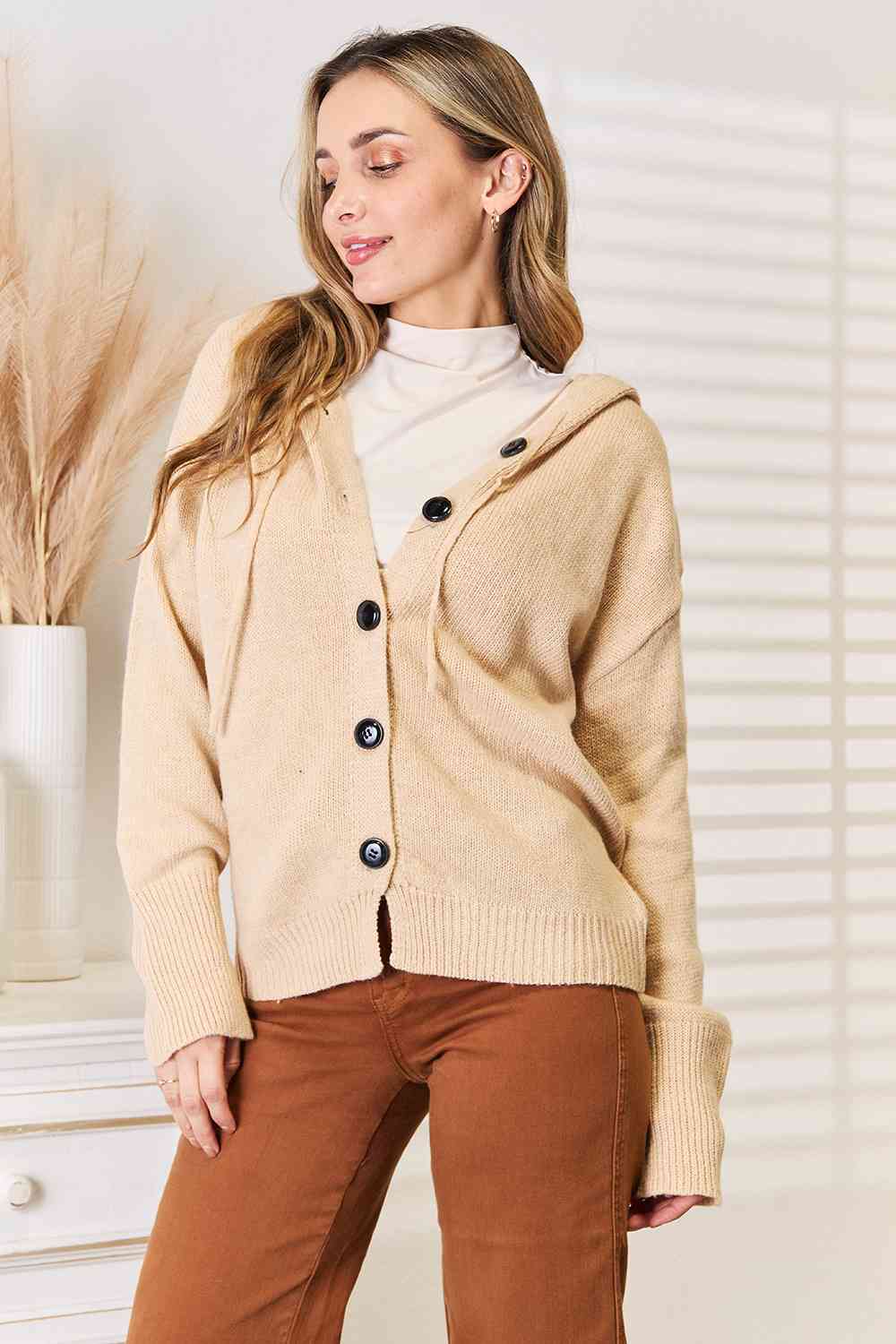 Button-Down Long Sleeve Hooded Sweater - Sweaters - Shirts & Tops - 5 - 2024