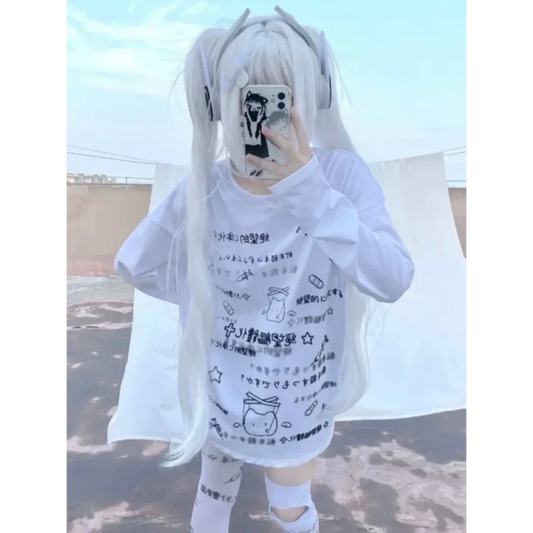 Kawaii Harajuku Letter Print Long Sleeve Tee - T-Shirts - T-Shirts - 1