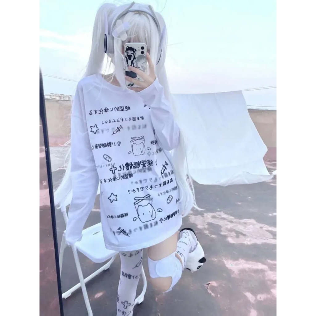 Kawaii Harajuku Letter Print Long Sleeve Tee - T-Shirts - T-Shirts - 4