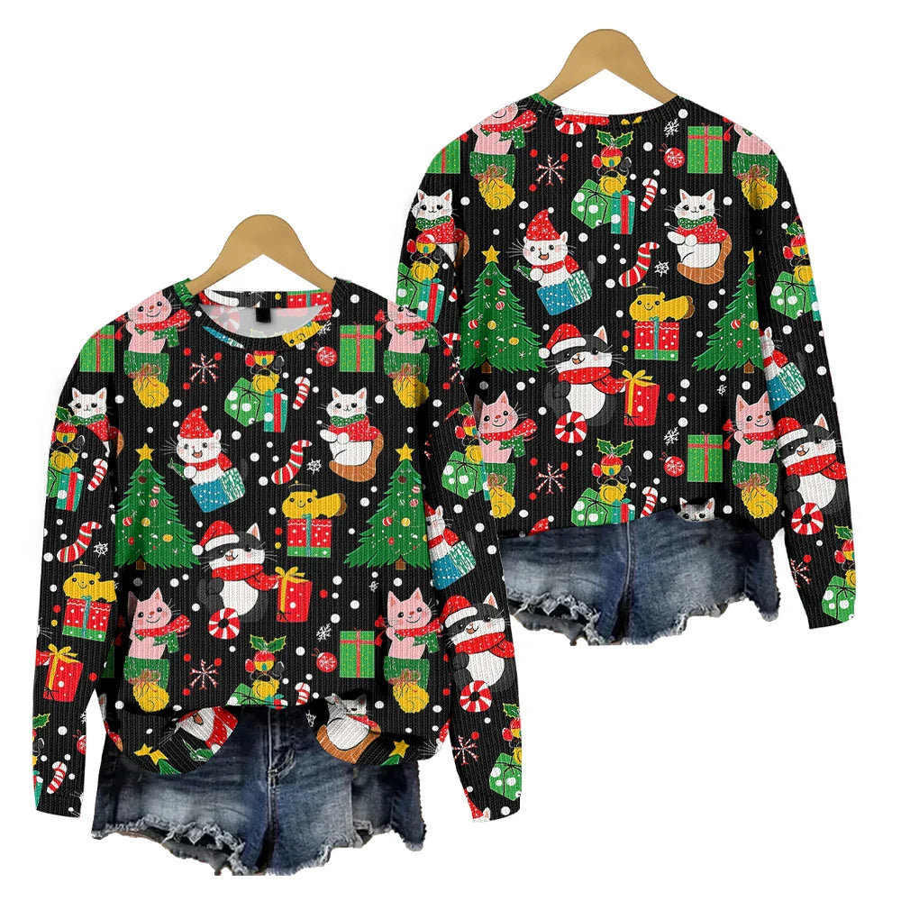 Christmas Cat Sweater - Long Sleeve Holiday Pullover - Sweaters - Sweaters - 2024 - 3 - Worldwide Shipping