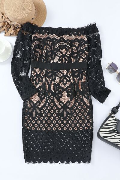 Off-Shoulder Long Sleeve Lace Dress - All Dresses - Dresses - 4 - 2024