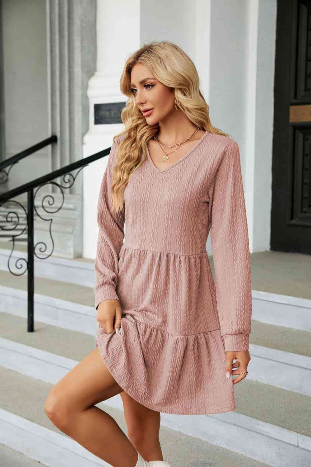 V-Neck Long Sleeve Mini Dress - All Dresses - Dresses - 11 - 2024