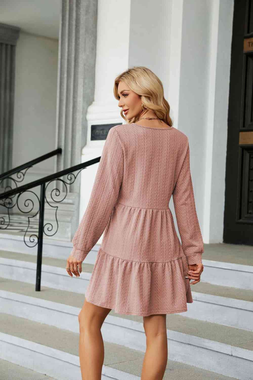 V-Neck Long Sleeve Mini Dress - All Dresses - Dresses - 12 - 2024