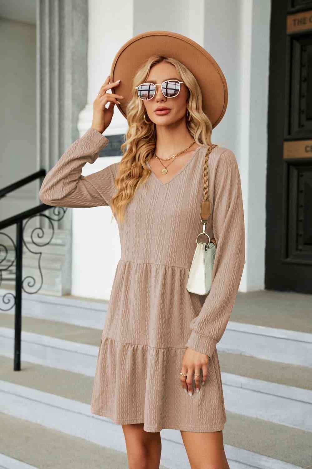 V-Neck Long Sleeve Mini Dress - All Dresses - Dresses - 14 - 2024