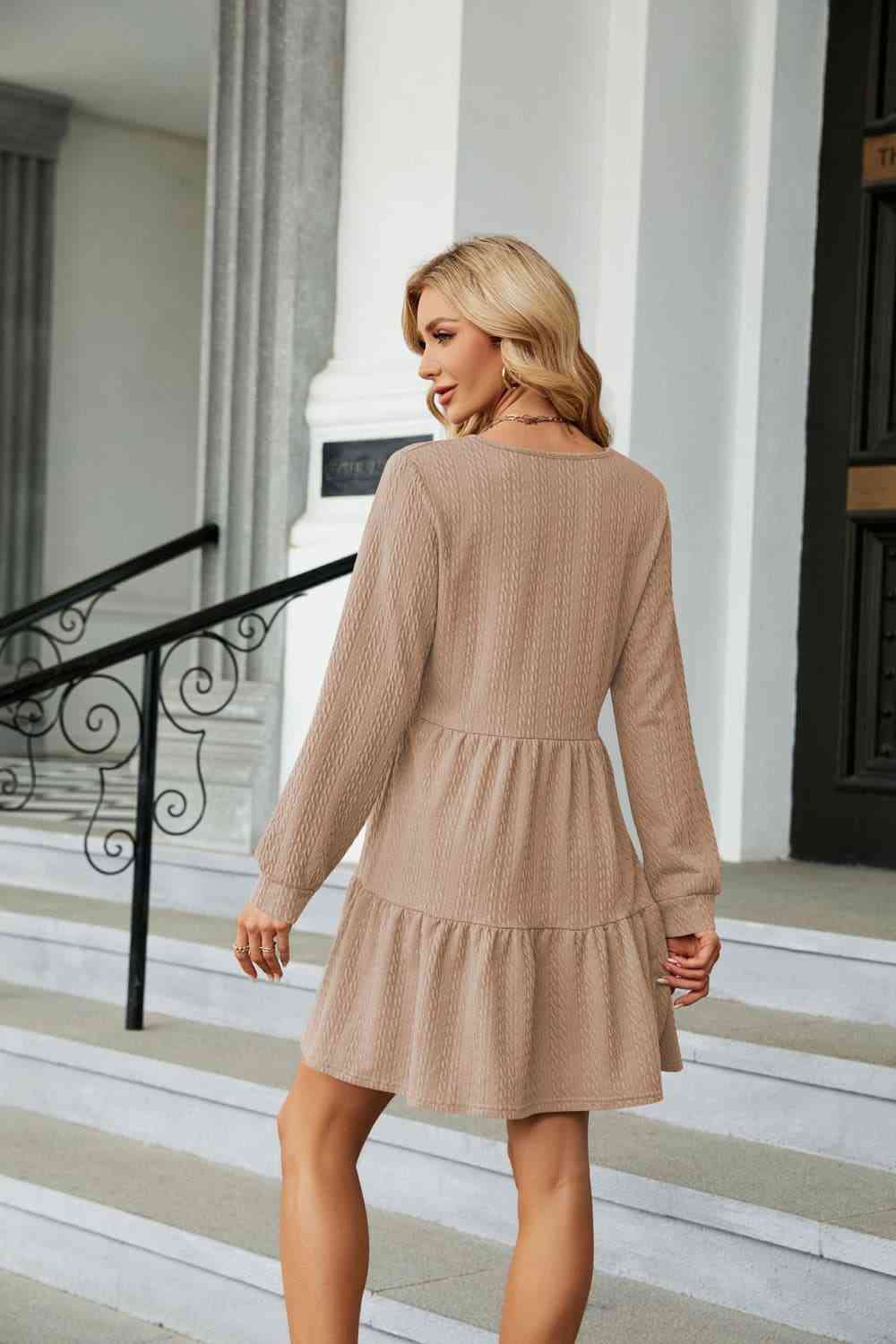 V-Neck Long Sleeve Mini Dress - All Dresses - Dresses - 15 - 2024