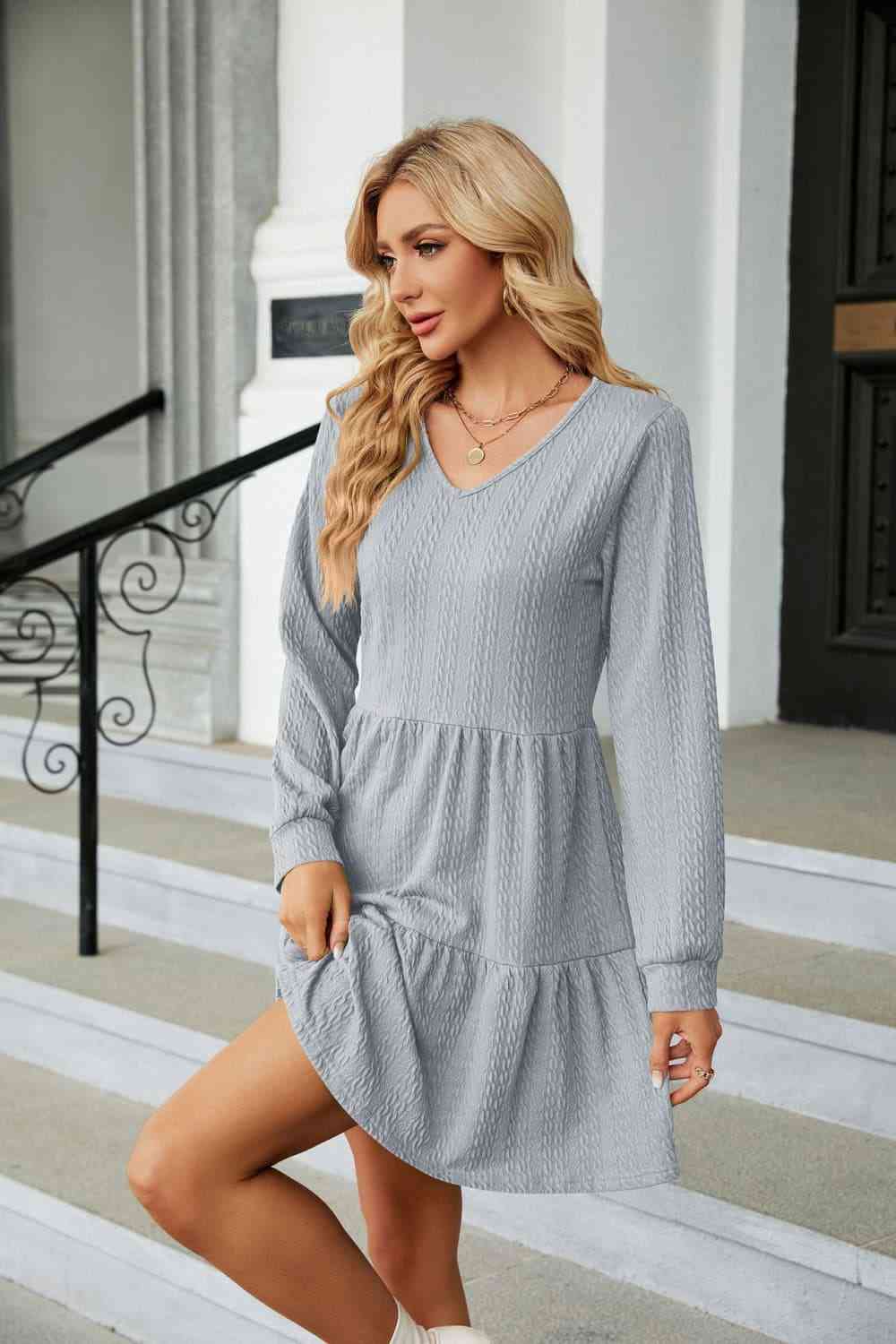 V-Neck Long Sleeve Mini Dress - All Dresses - Dresses - 20 - 2024