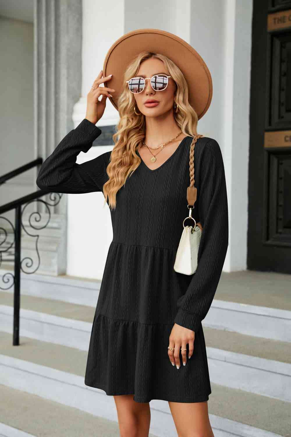 V-Neck Long Sleeve Mini Dress - All Dresses - Dresses - 23 - 2024