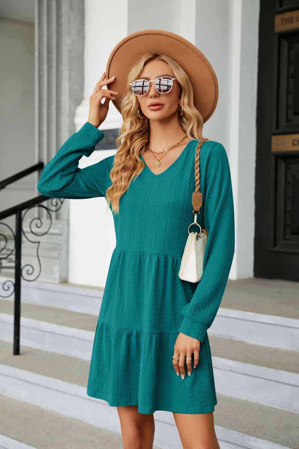 V-Neck Long Sleeve Mini Dress - All Dresses - Dresses - 3 - 2024