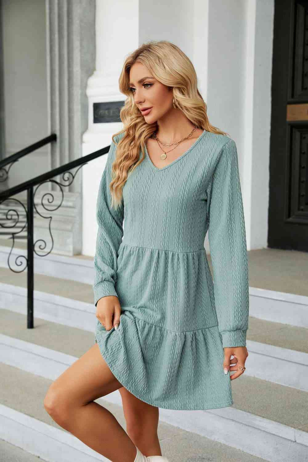 V-Neck Long Sleeve Mini Dress - All Dresses - Dresses - 5 - 2024