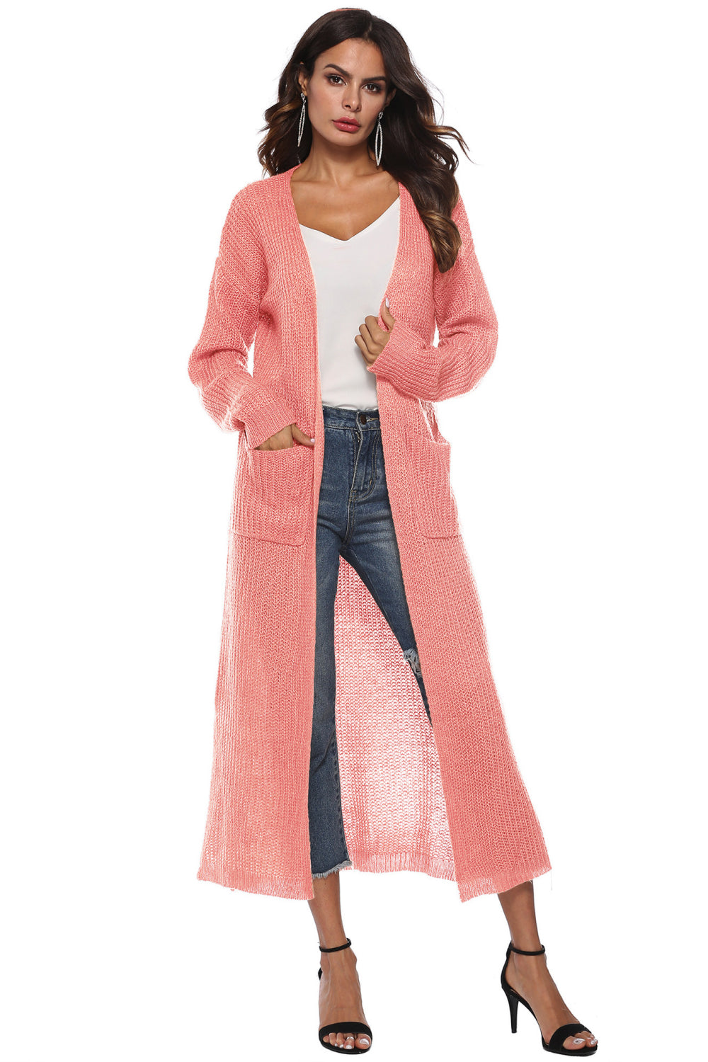 Long Sleeve Open Front Buttoned Cardigan - Pink / S - Women’s Clothing & Accessories - Shirts & Tops - 29 - 2024