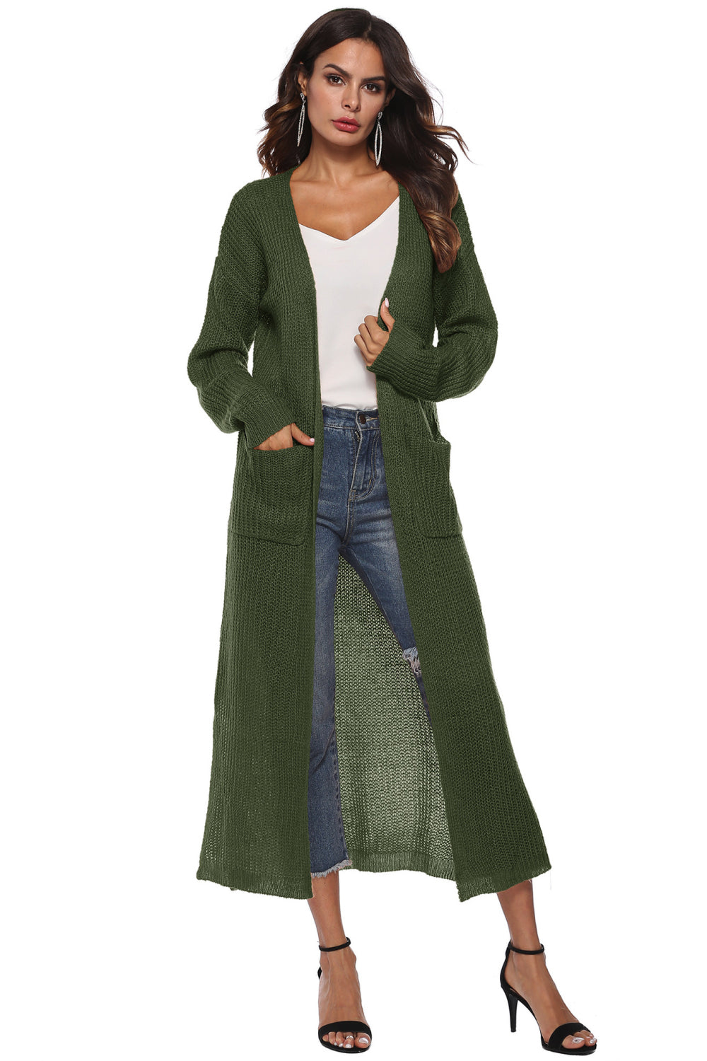 Long Sleeve Open Front Buttoned Cardigan - Green / S - Women’s Clothing & Accessories - Shirts & Tops - 19 - 2024