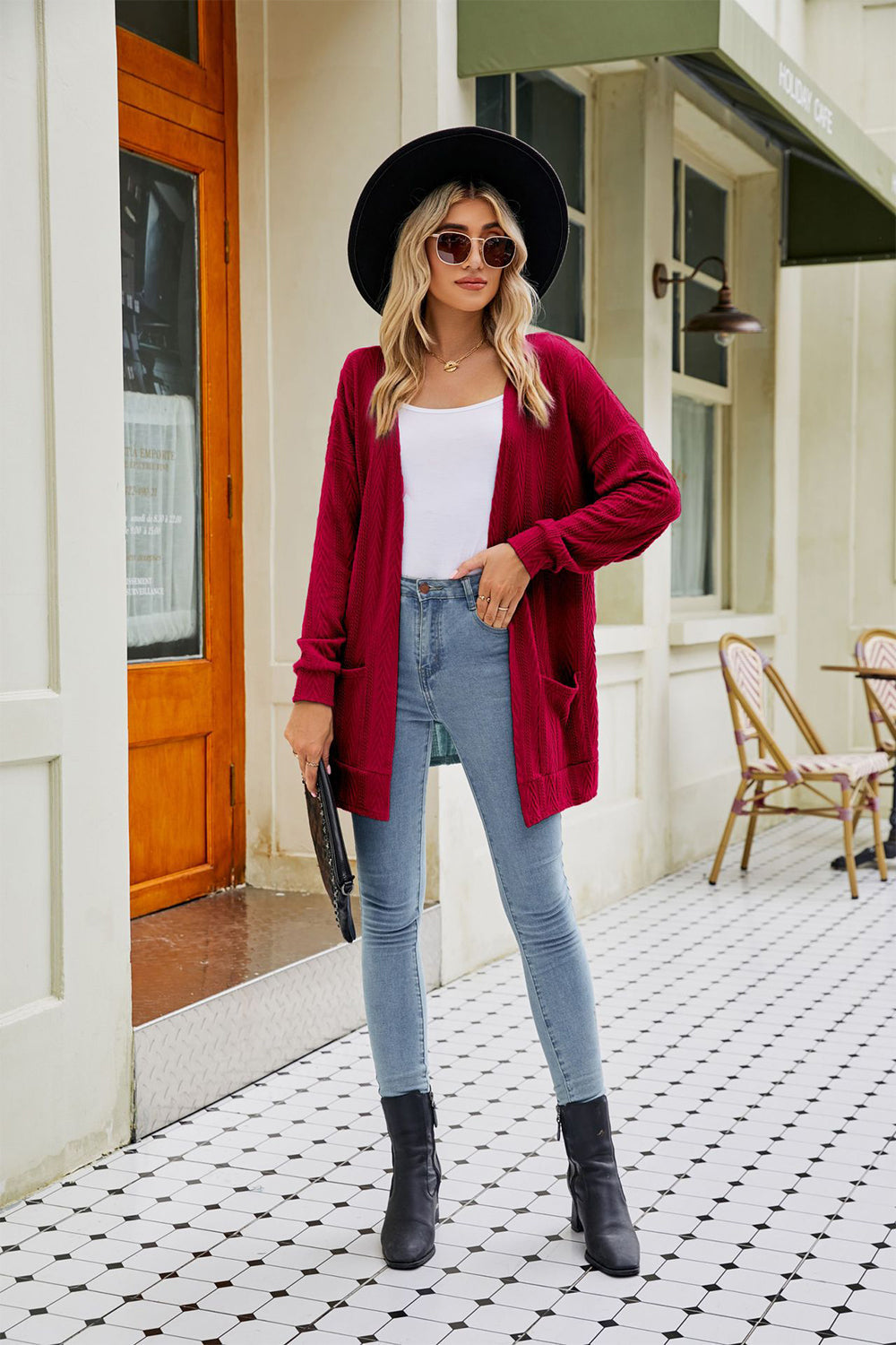 Long Sleeve Pocketed Cardigan - Dark Red / S - Women’s Clothing & Accessories - Shirts & Tops - 10 - 2024