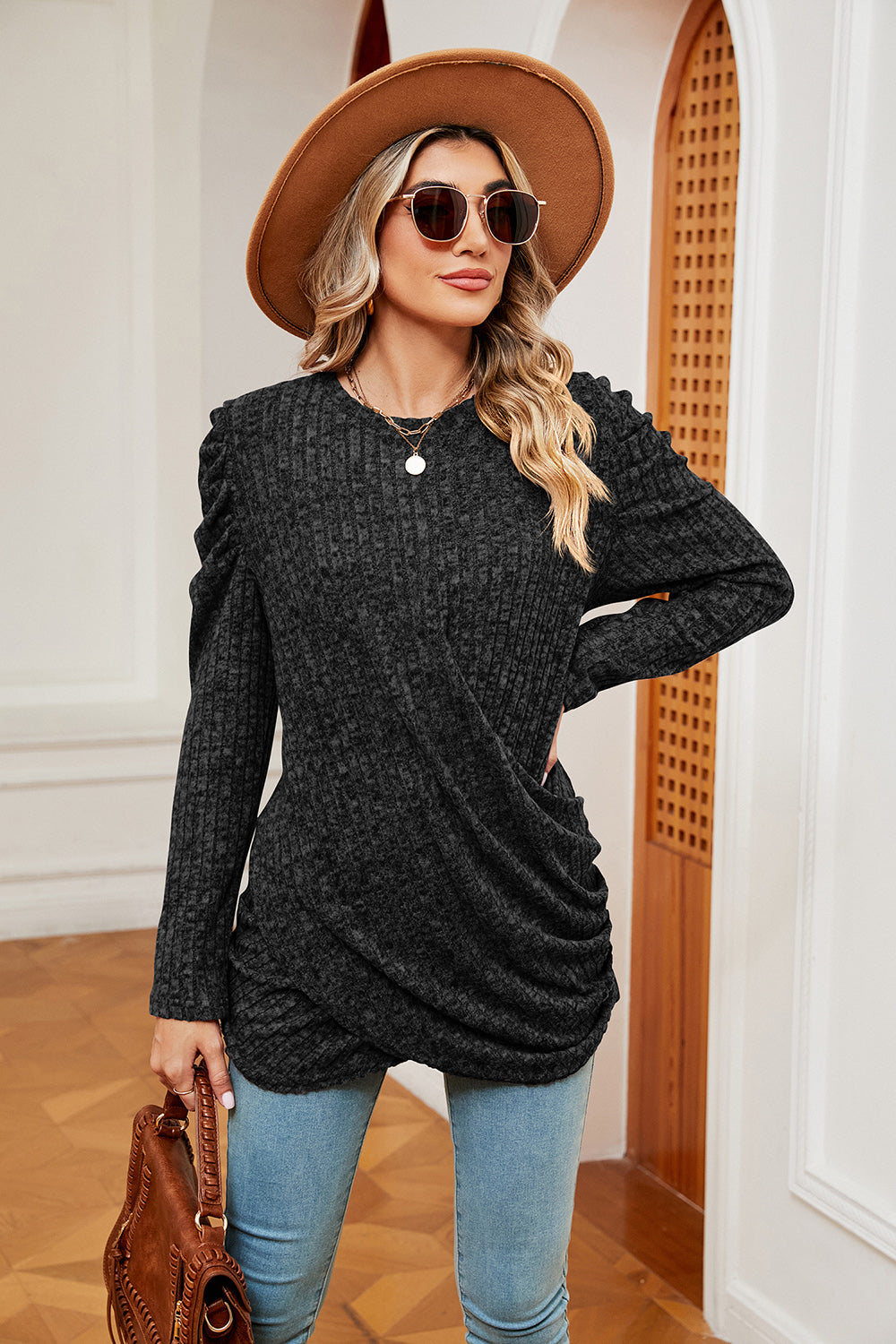 Long Sleeve Ribbed Twisted Top - T-Shirts - Shirts & Tops - 10 - 2024