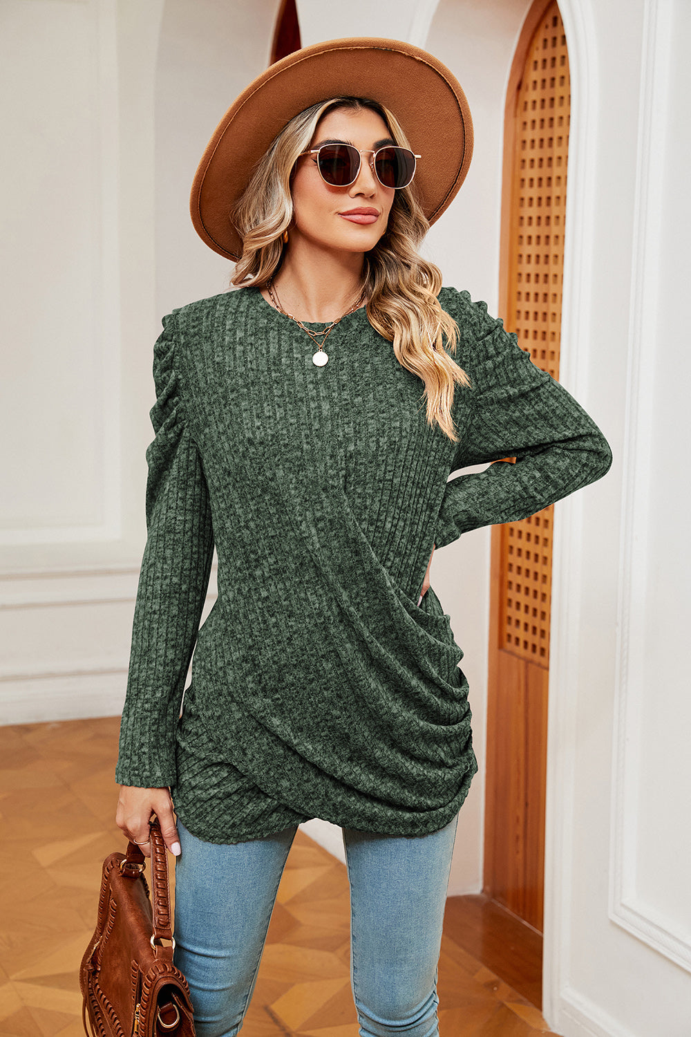 Long Sleeve Ribbed Twisted Top - T-Shirts - Shirts & Tops - 14 - 2024