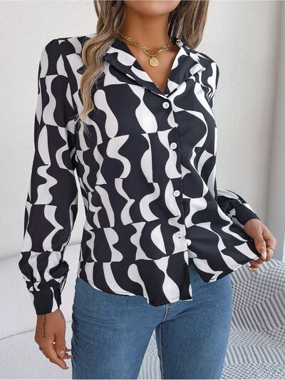 Printed Button Up Long Sleeve Shirt - Black / S - T-Shirts - Shirts & Tops - 1 - 2024