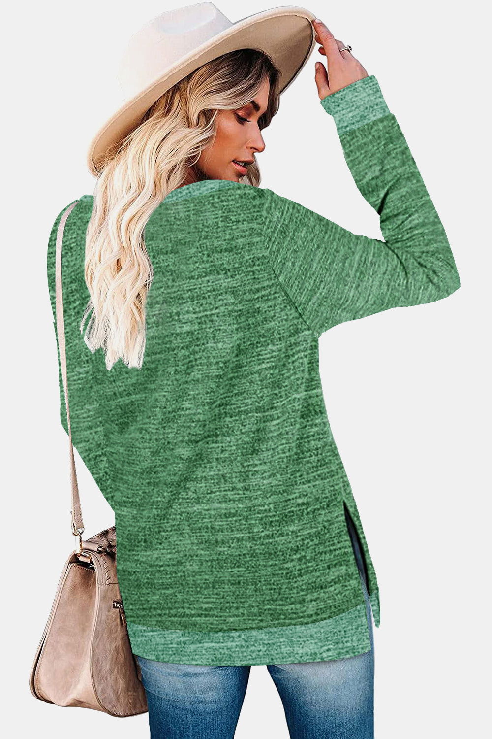 Round Neck Long Sleeve Slit T-Shirt - T-Shirts - Shirts & Tops - 24 - 2024