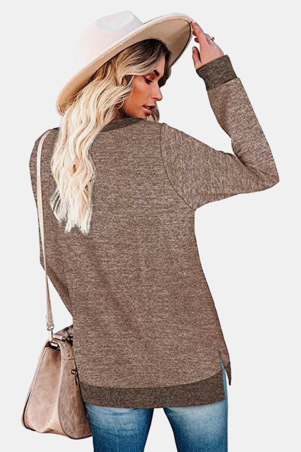 Round Neck Long Sleeve Slit T-Shirt - T-Shirts - Shirts & Tops - 6 - 2024