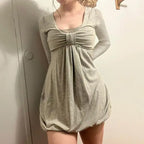 Sweet Bow Patchwork Long Sleeve Dress - All Dresses - Dresses - 1