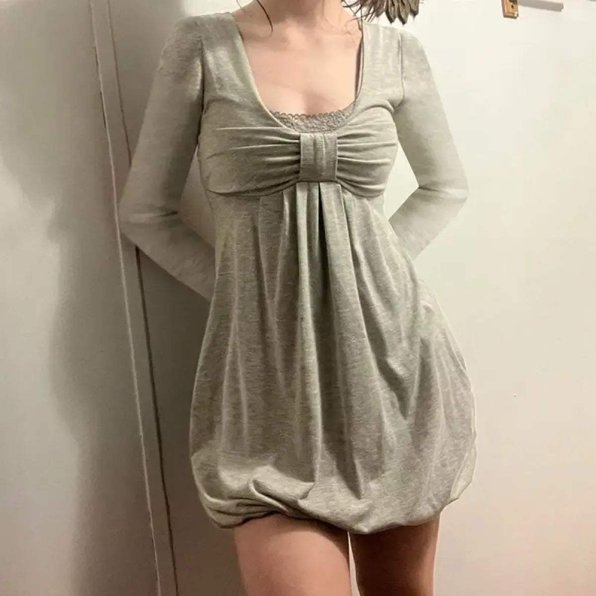 Sweet Bow Patchwork Long Sleeve Dress - All Dresses - Dresses - 2