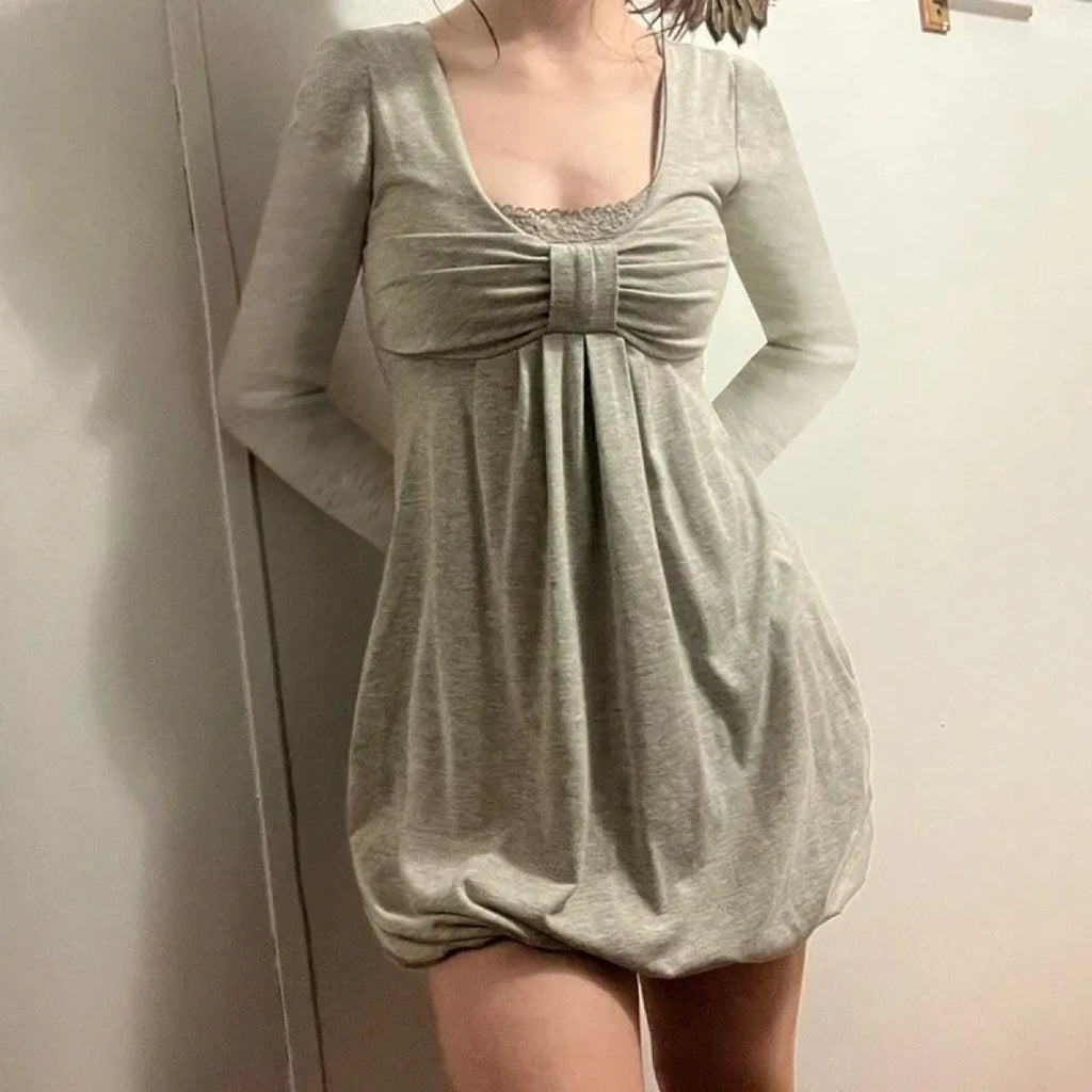 Sweet Bow Patchwork Long Sleeve Dress - All Dresses - Dresses - 4