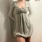 Sweet Bow Patchwork Long Sleeve Dress - All Dresses - Dresses - 4