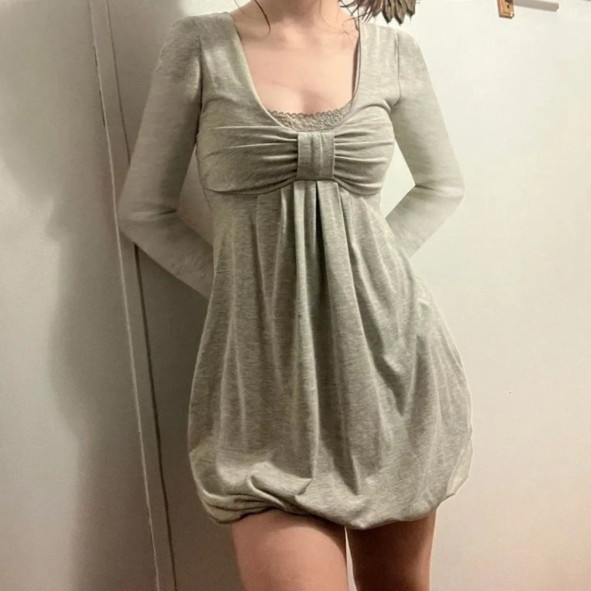 Sweet Bow Patchwork Long Sleeve Dress - All Dresses - Dresses - 4