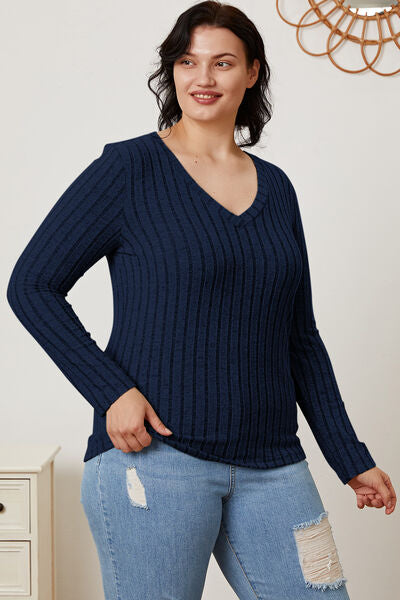 Ribbed V-Neck Long Sleeve T-Shirt - T-Shirts - Shirts & Tops - 22 - 2024