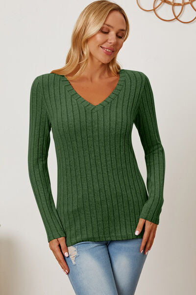 Ribbed V-Neck Long Sleeve T-Shirt - T-Shirts - Shirts & Tops - 25 - 2024