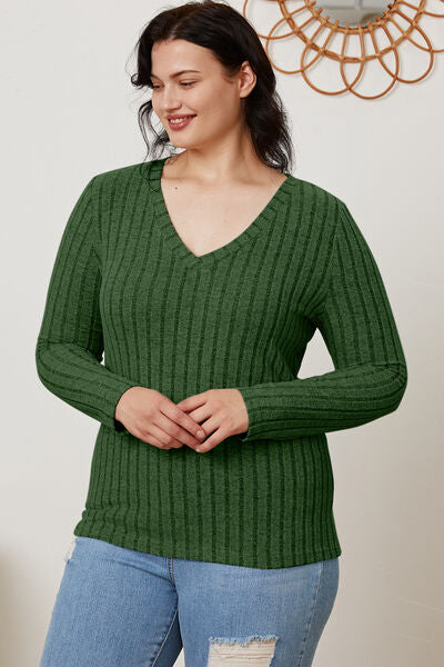 Ribbed V-Neck Long Sleeve T-Shirt - T-Shirts - Shirts & Tops - 27 - 2024