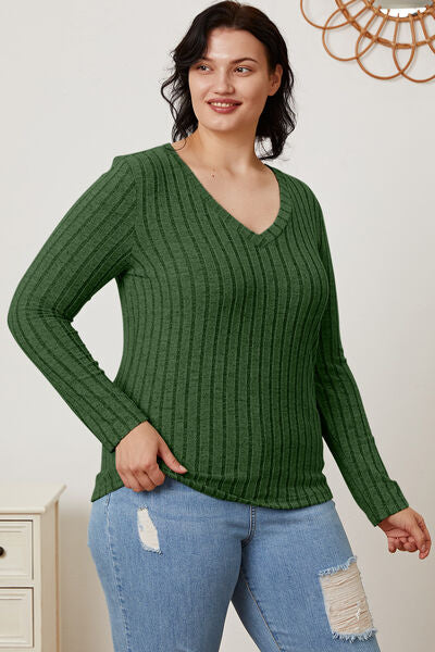 Ribbed V-Neck Long Sleeve T-Shirt - T-Shirts - Shirts & Tops - 28 - 2024