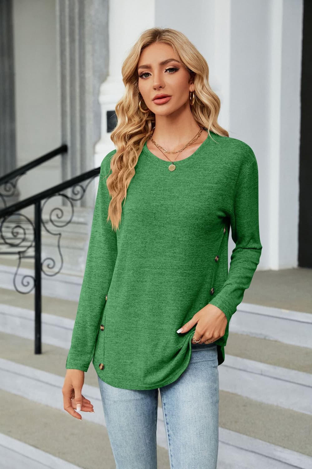 Round Neck Long Sleeve T-Shirt - Green / S - T-Shirts - Shirts & Tops - 10 - 2024