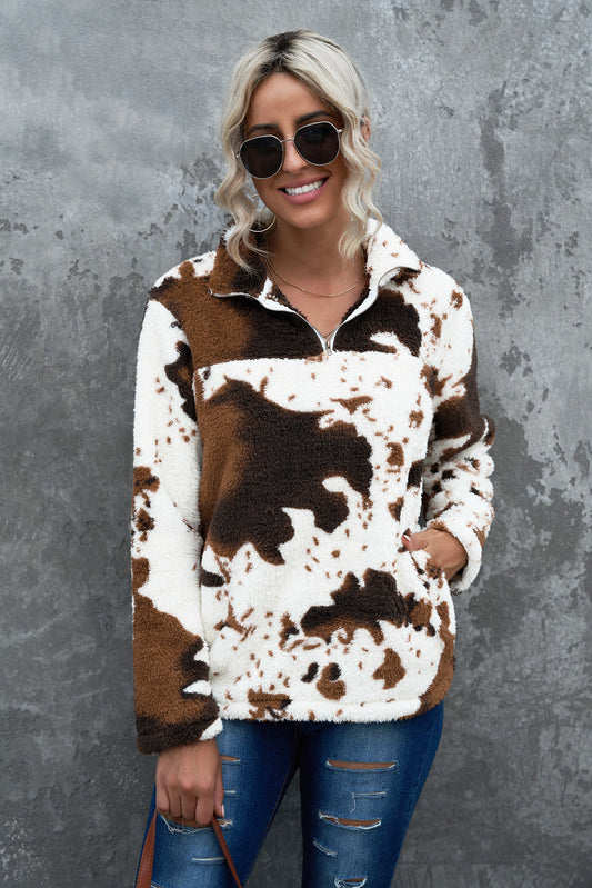 Quarter-Zip Long Sleeve Teddy Sweatshirt - White / XS - T-Shirts - Shirts & Tops - 1 - 2024